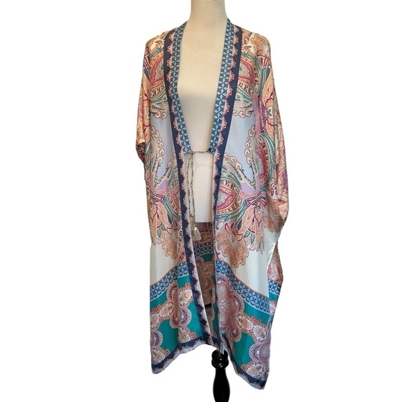 Chicos silk multi colored tie front kimono large/extra large. - Picture 4 of 14